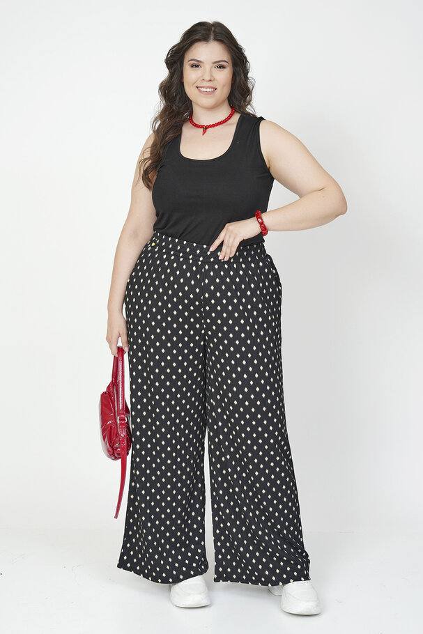 BELİ LASTİKLİ DESENLİ RAHAT PANTOLON