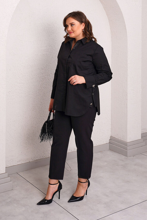 ACCESSORY BUTTON STRETCH POPLIN SHIRT