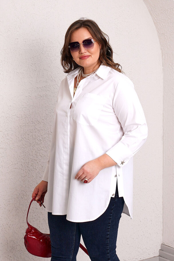 ACCESSORY BUTTON STRETCH POPLIN SHIRT