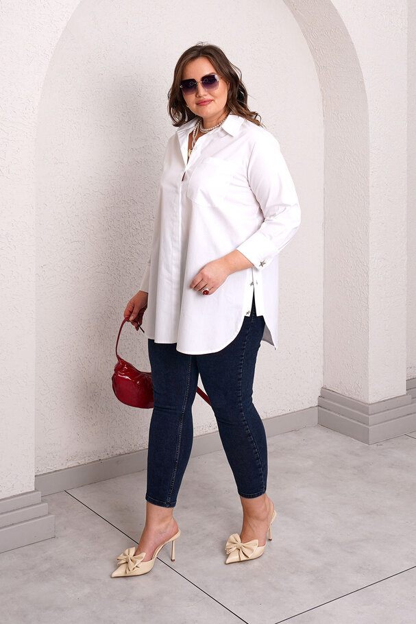 ACCESSORY BUTTON STRETCH POPLIN SHIRT