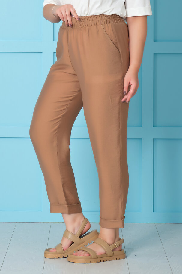 BELİ LASTİKLİ KETEN PANTOLON