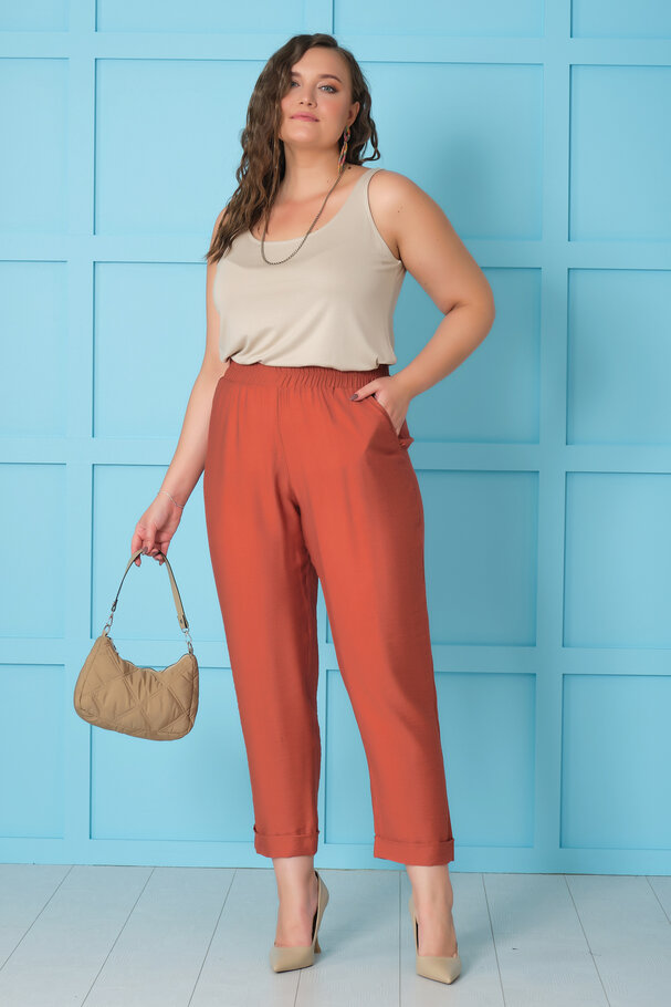 BELİ LASTİKLİ KETEN PANTOLON