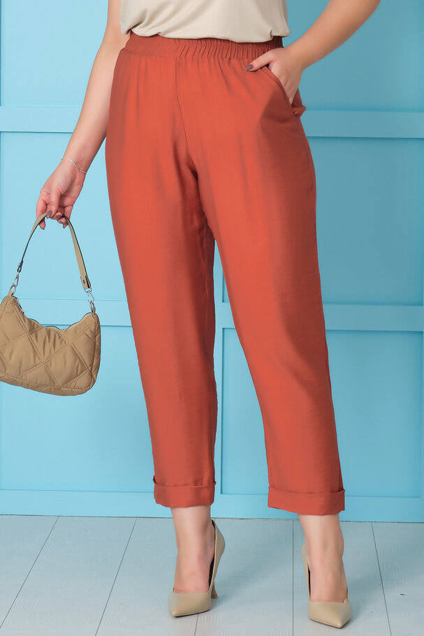 BELİ LASTİKLİ KETEN PANTOLON
