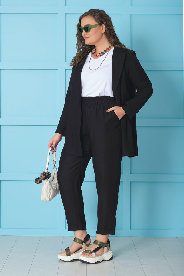 BELİ LASTİKLİ KETEN PANTOLON