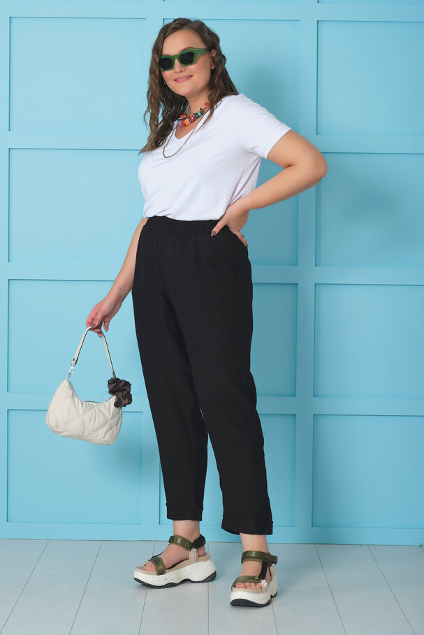 BELİ LASTİKLİ KETEN PANTOLON