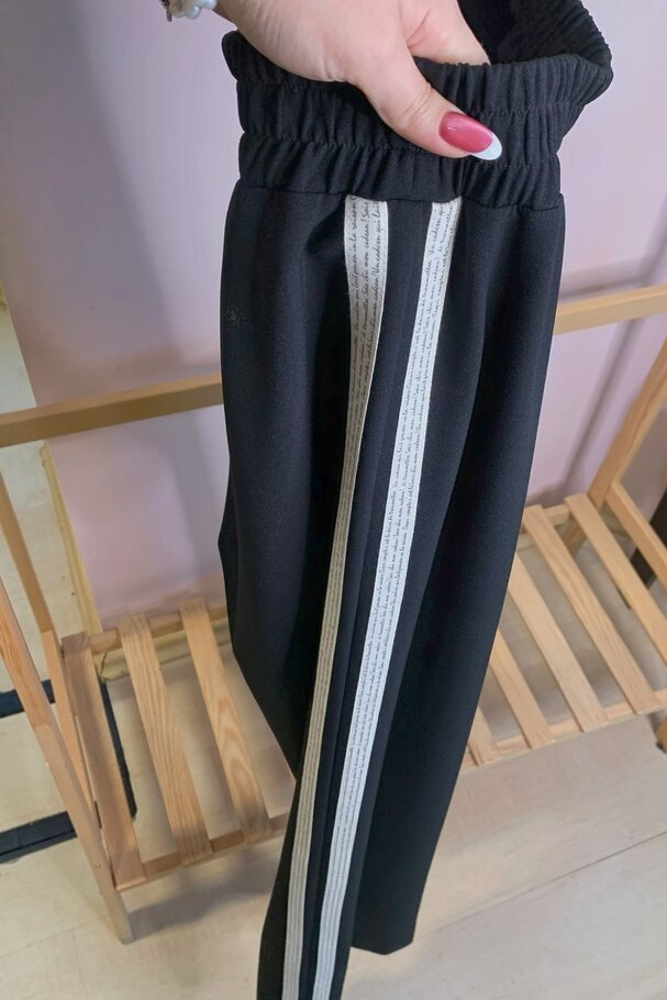 BELİ LASTİKLİ ŞERİT DETAYLI GENİŞ PAÇA PANTOLON