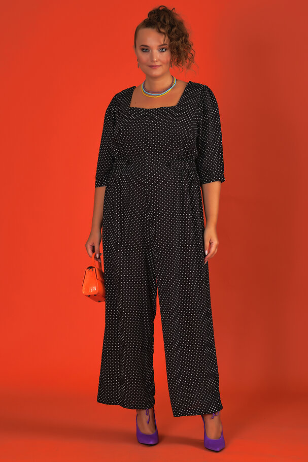 BELTED POLKA DOT JUMPSUIT