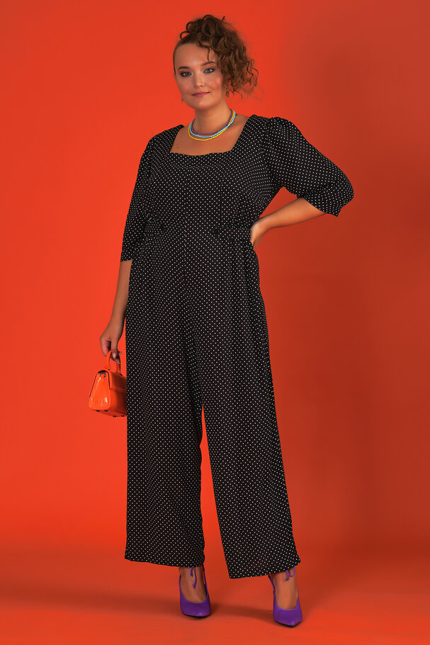 BELTED POLKA DOT JUMPSUIT
