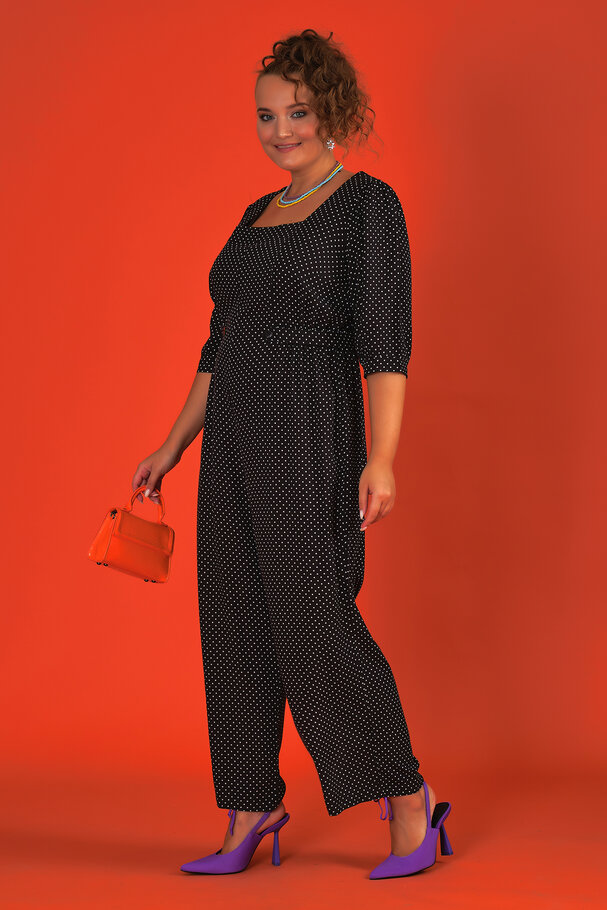 BELTED POLKA DOT JUMPSUIT