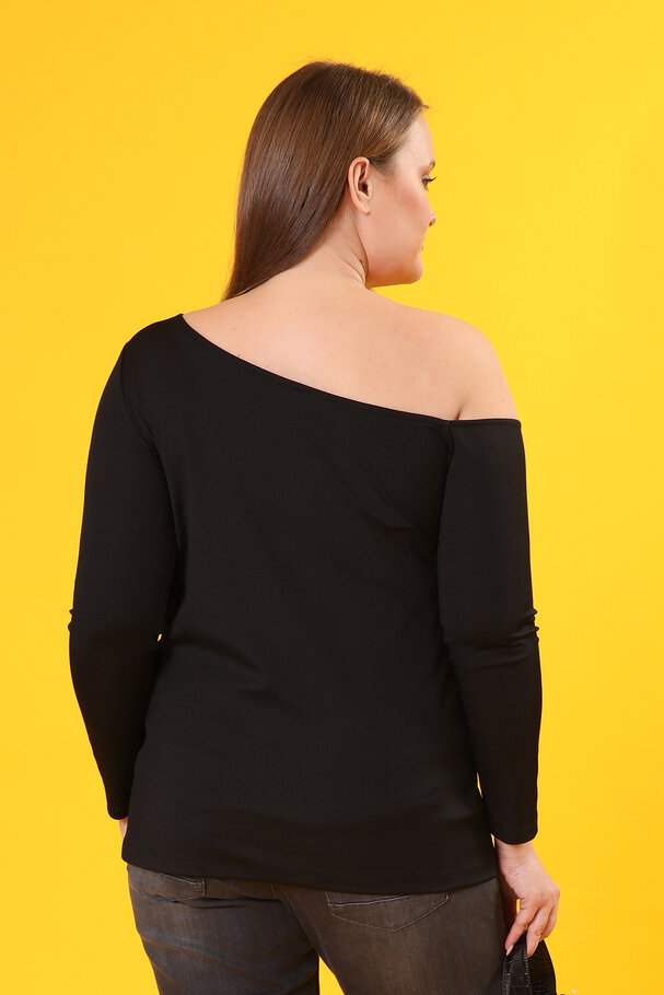 BLACK LONG SLEEVE TOP WITH ASYMMETRIC NECKLINE