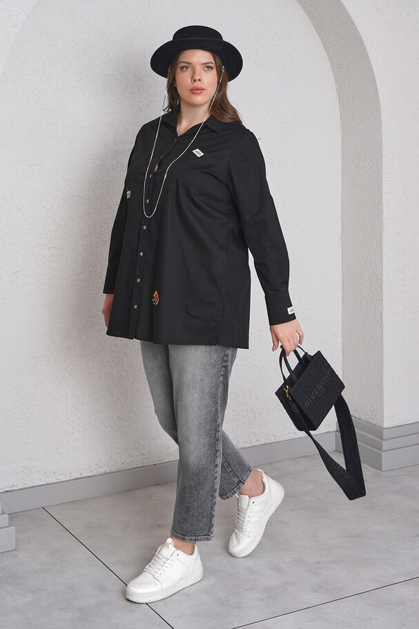 ARMA DETAYLI LİKRALI POPLİN GÖMLEK