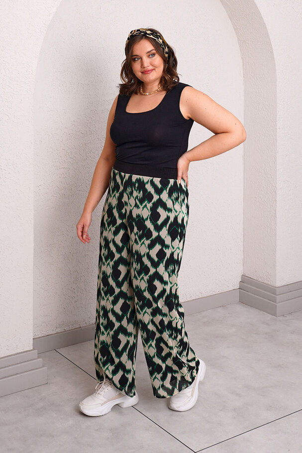 BELİ LASTİKLİ ŞİFON DÖKÜMLÜ PANTOLON