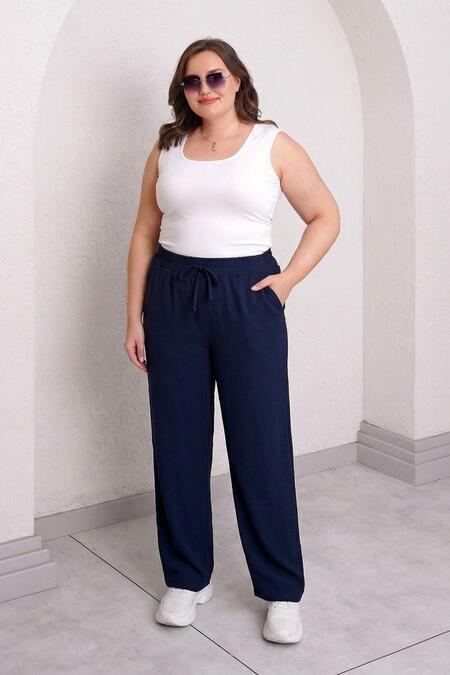 Büyük Moda - BELİ LASTİKLİ ve BAĞCIKLI GENİŞ PAÇA MODAL PANTOLON (1)