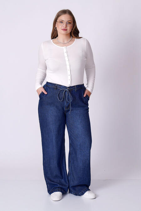 Büyük Moda - DÖKÜMLÜ BOL PAÇA JEAN PANTOLON
