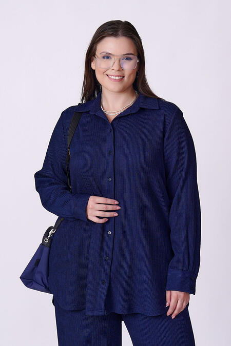 Büyük Moda - FİTİLLİ DOKULU ESNEK GÖMLEK PANTOLON TAKIM (1)