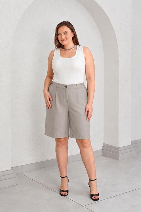 Büyük Moda - KETEN EFEKTLİ BERMUDA ŞORT (1)