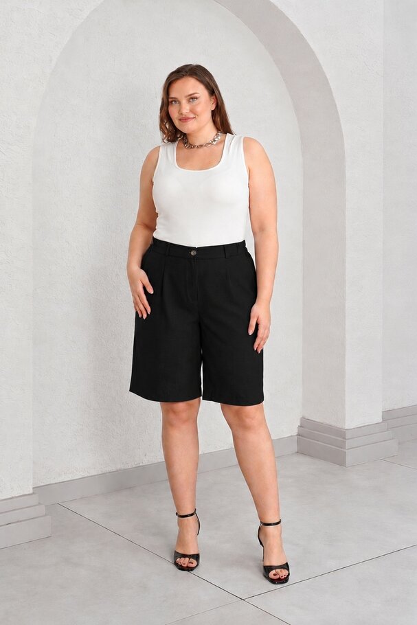 KETEN EFEKTLİ BERMUDA ŞORT