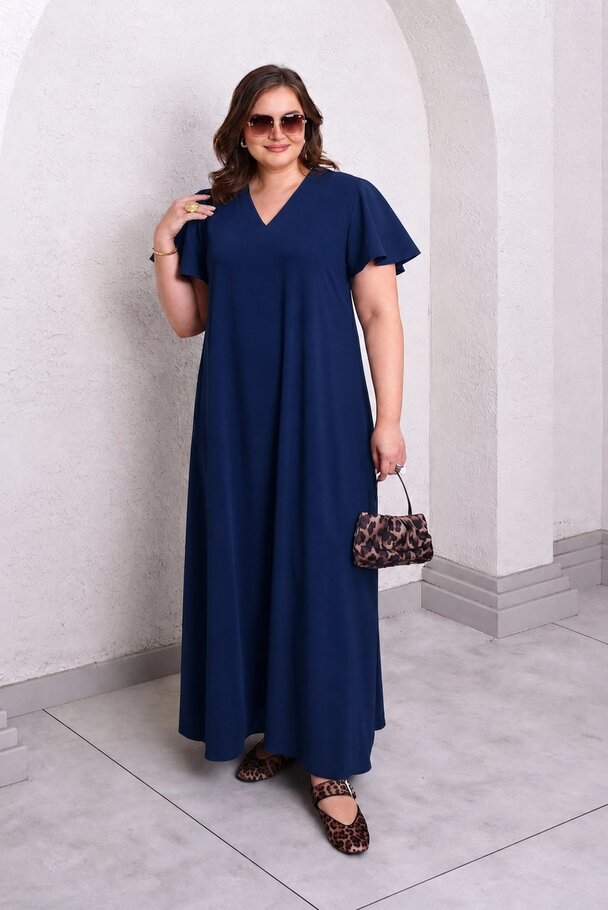 KETEN EFEKTLİ UZUN ELBİSE