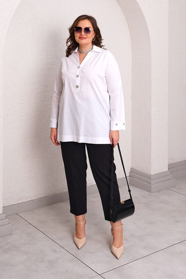 KALP AKSESUAR DÜĞMELİ LİKRALI POPLİN BLUZ