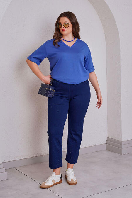 64995-BT - LİKRALI BELİ LASTİKLİ TAŞ BASKILI MOM JEAN +54