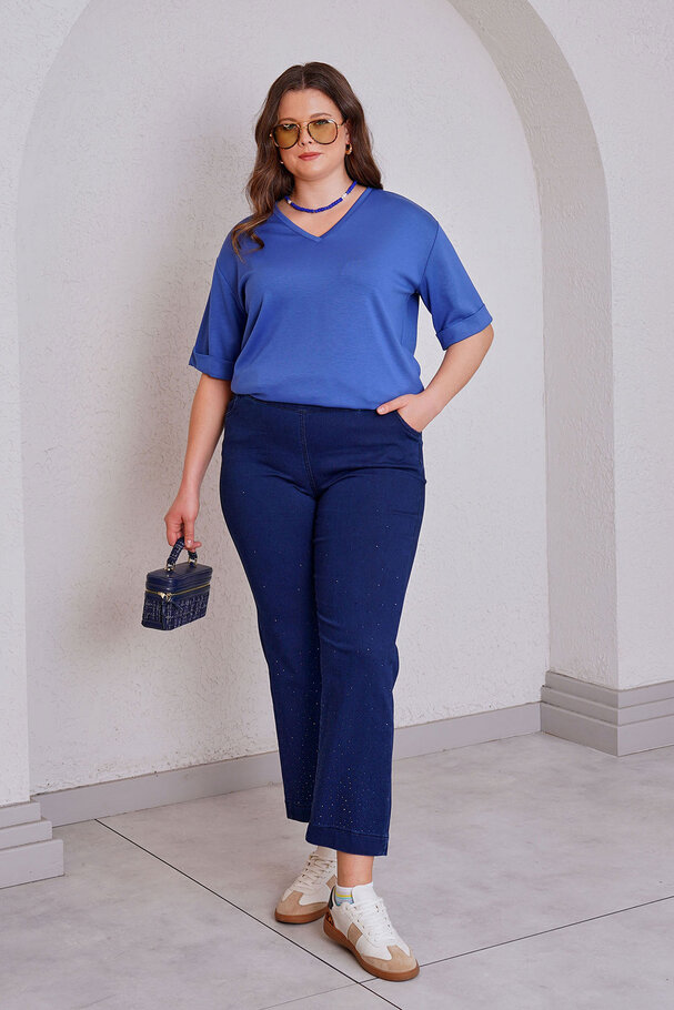 LİKRALI BELİ LASTİKLİ TAŞ BASKILI MOM JEAN +54