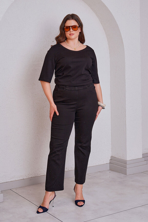 LİKRALI BELİ LASTİKLİ TAŞ BASKILI MOM JEAN +54