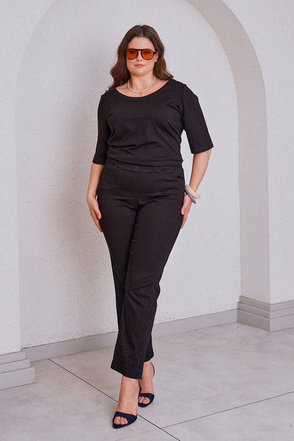 LİKRALI BELİ LASTİKLİ TAŞ BASKILI MOM JEAN