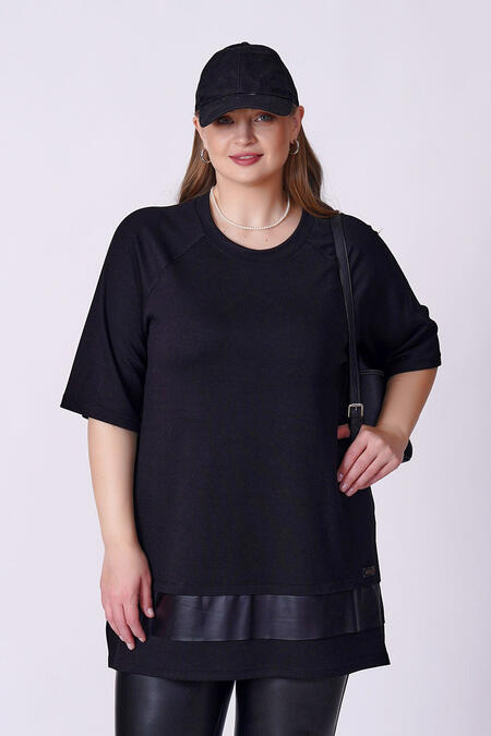 54162 - MODAL DERİ DETAYLI BLUZ