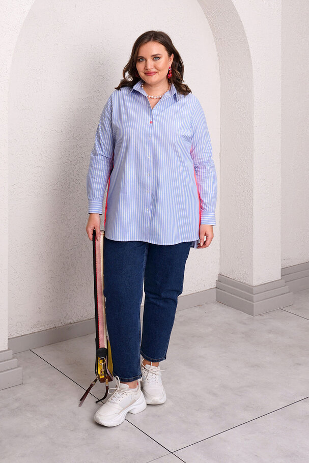 NEON DETAYLI ÇİZGİLİ PAMUK GÖMLEK