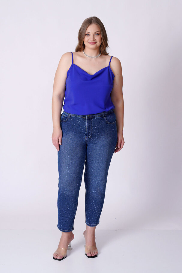 TAŞLI YÜKSEK BEL MOM FIT JEAN