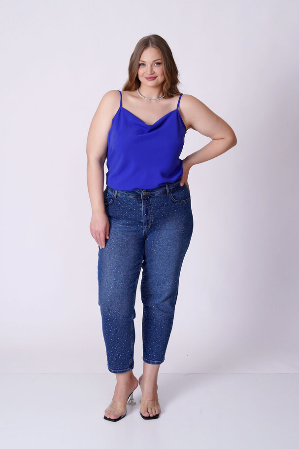 TAŞLI YÜKSEK BEL MOM FIT JEAN