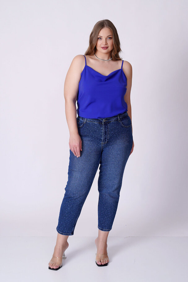 TAŞLI YÜKSEK BEL MOM FIT JEAN