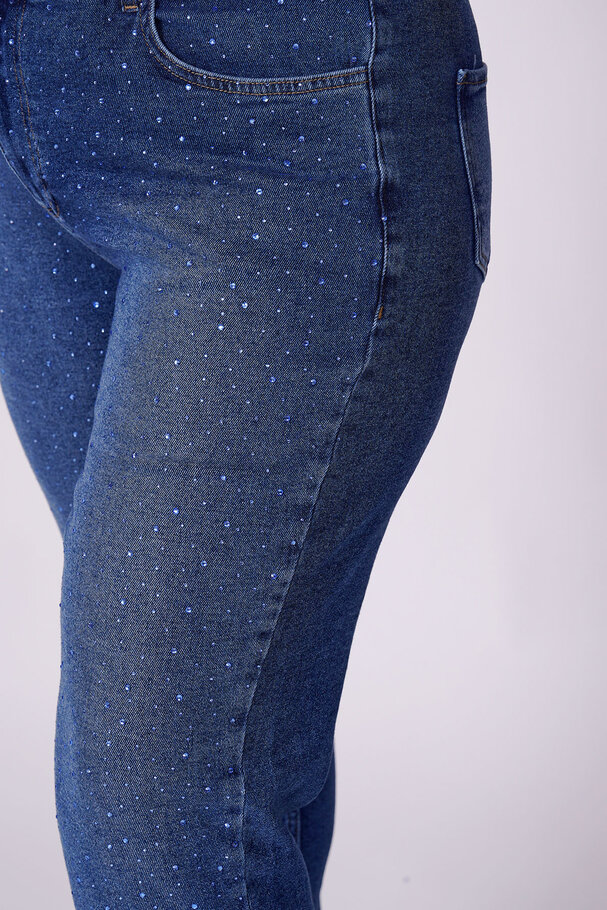 TAŞLI YÜKSEK BEL MOM FIT JEAN