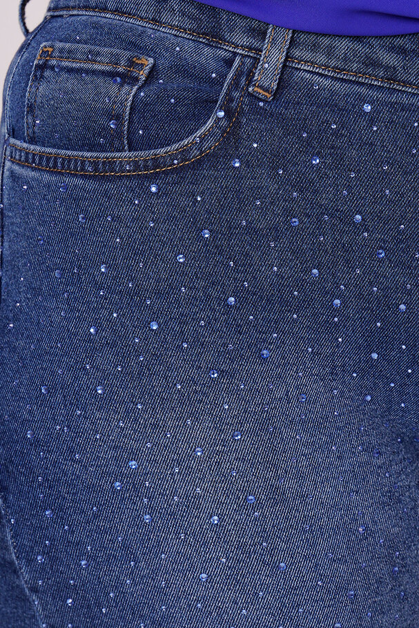 TAŞLI YÜKSEK BEL MOM FIT JEAN