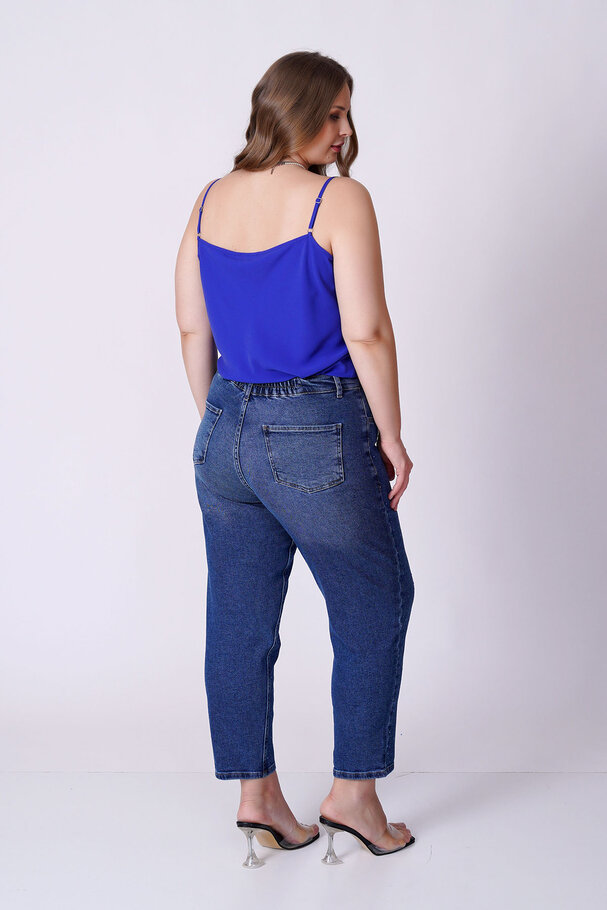 TAŞLI YÜKSEK BEL MOM FIT JEAN