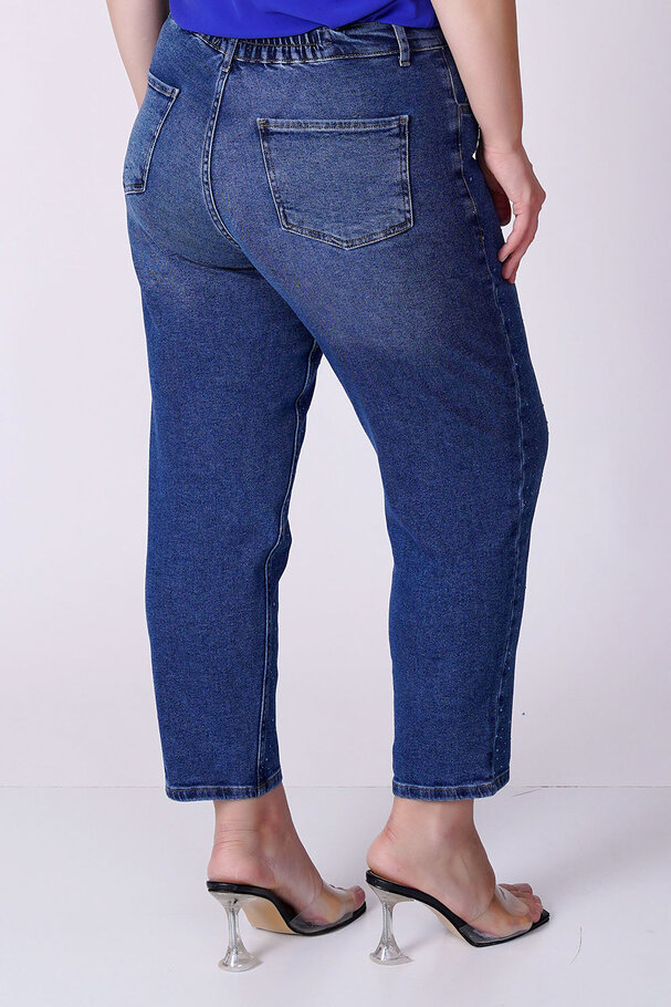 TAŞLI YÜKSEK BEL MOM FIT JEAN
