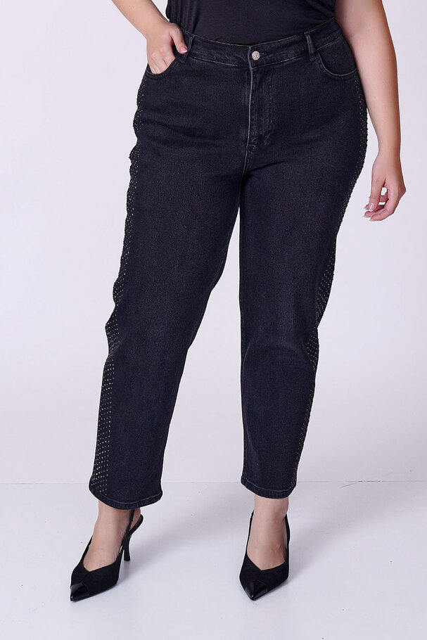TAŞLI YÜKSEK BEL MOM FIT JEAN