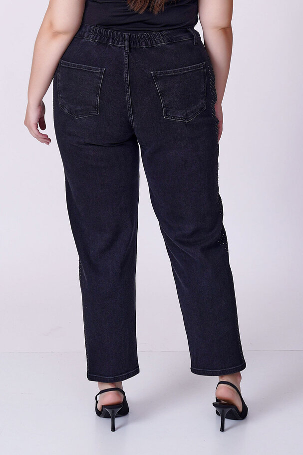 TAŞLI YÜKSEK BEL MOM FIT JEAN