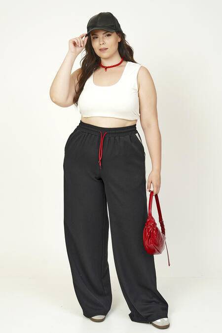 Büyük Moda - YANI ŞERİTLİ GENİŞ PAÇA PANTOLON