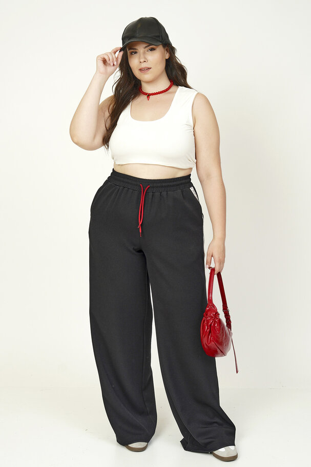 YANI ŞERİTLİ GENİŞ PAÇA PANTOLON