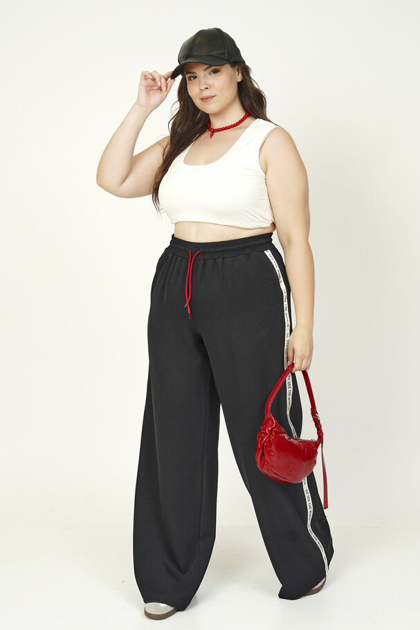 YANI ŞERİTLİ GENİŞ PAÇA PANTOLON