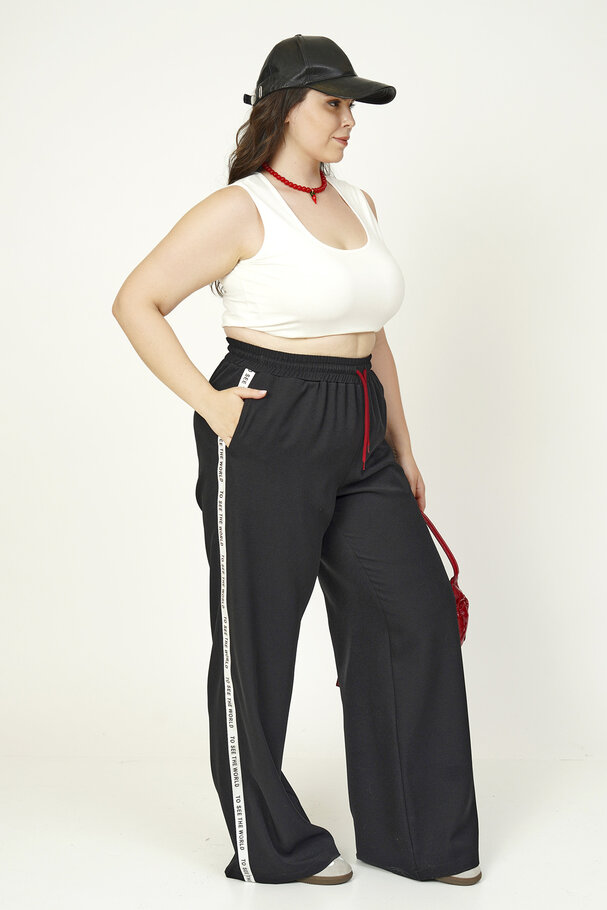 YANI ŞERİTLİ GENİŞ PAÇA PANTOLON