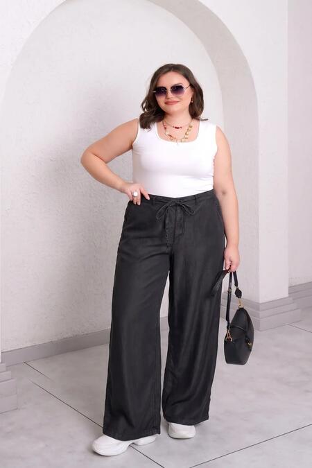 54665 - YAZLIK DÖKÜMLÜ BOL PAÇA JEAN PANTOLON