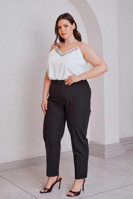 Femina - YÜKSEK BEL HAVUÇ KESİM KUMAŞ PANTOLON