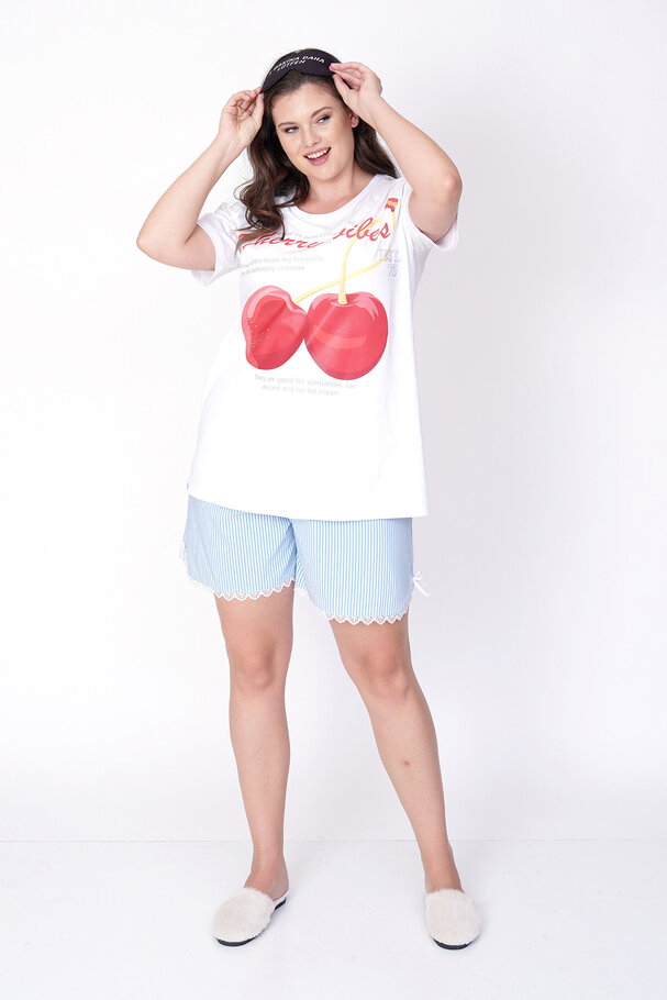 CHERRY PRINT STRIPED SHORTS PYJAMA SET