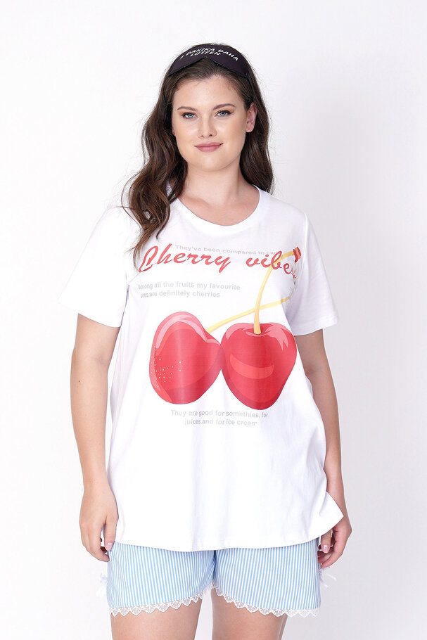 CHERRY PRINT STRIPED SHORTS PYJAMA SET