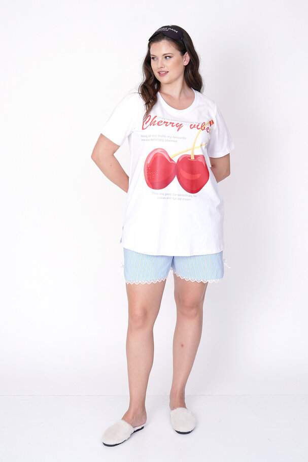 CHERRY PRINT STRIPED SHORTS PYJAMA SET