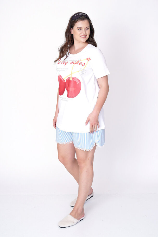 CHERRY PRINT STRIPED SHORTS PYJAMA SET