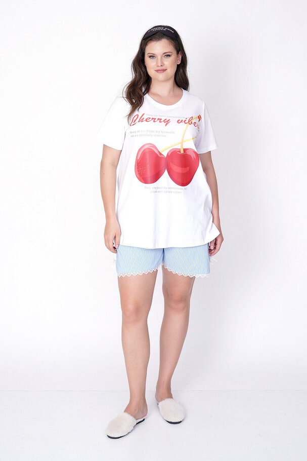 CHERRY PRINT STRIPED SHORTS PYJAMA SET