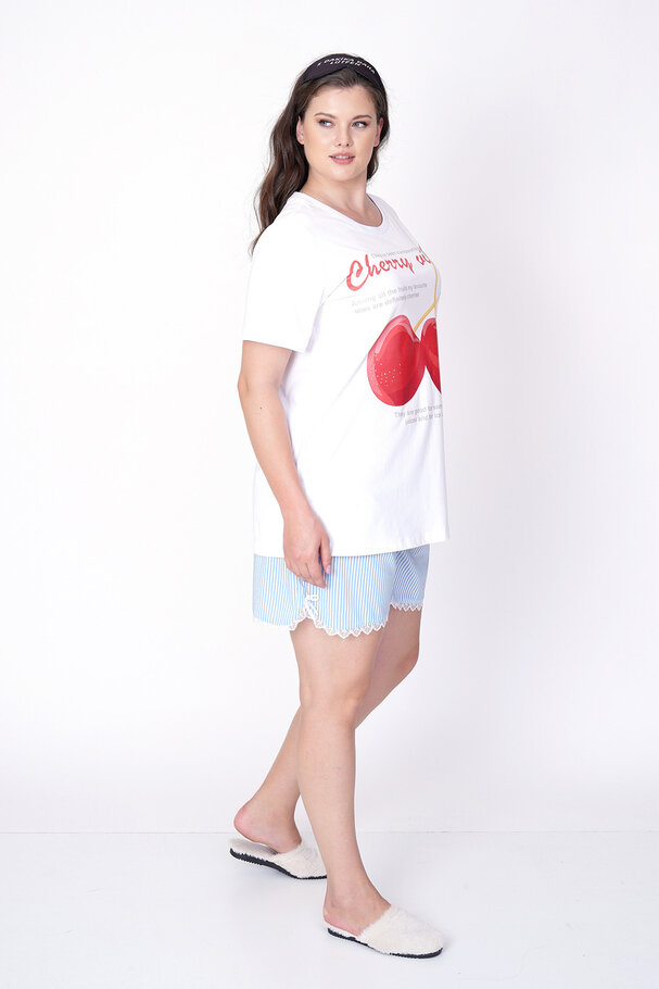 CHERRY PRINT STRIPED SHORTS PYJAMA SET
